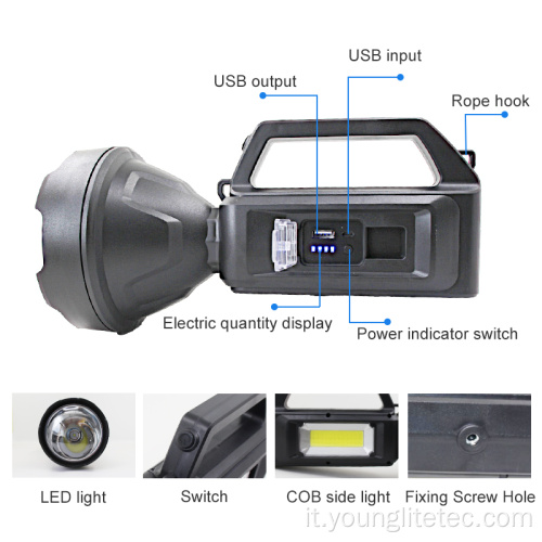 Potente luce ricerche a LED ricaricabile con treppiede